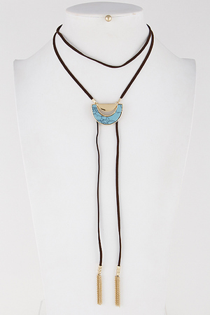Drop Thin Stone Choker Necklace With Tassel Set 6JBB2